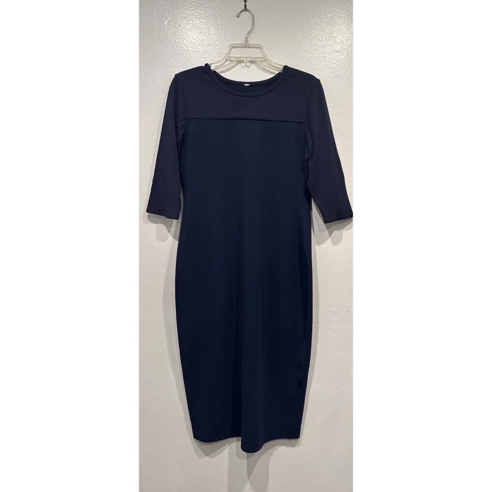 LULULEMON Out Of‎ This World Dress Inkwell Blue Bodycon Stretch 3/4 Sleeve RARE